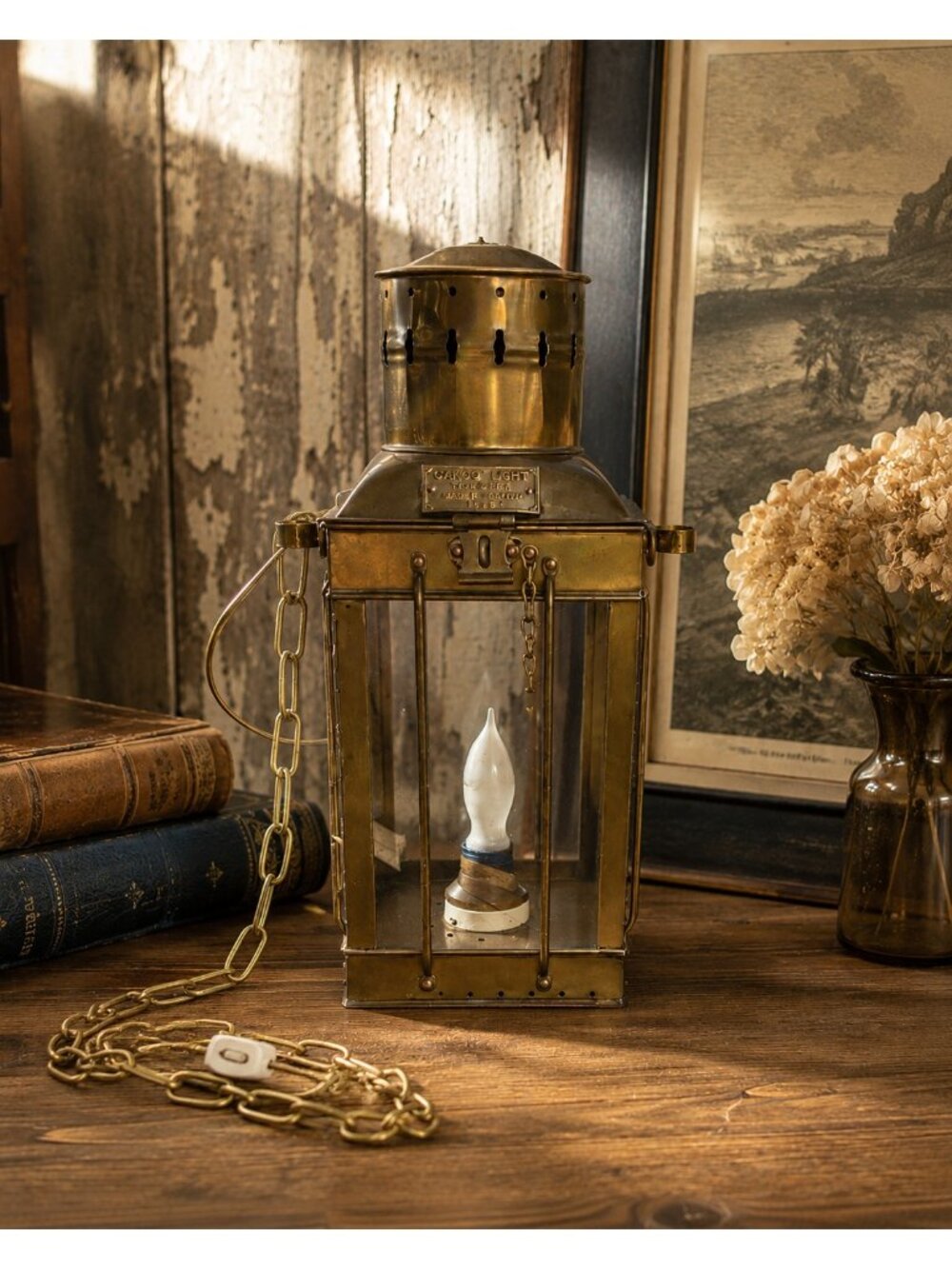 Vintage Marine Cargo Light GR Britain 1939 Brass Ship Carriage Lantern Nautical